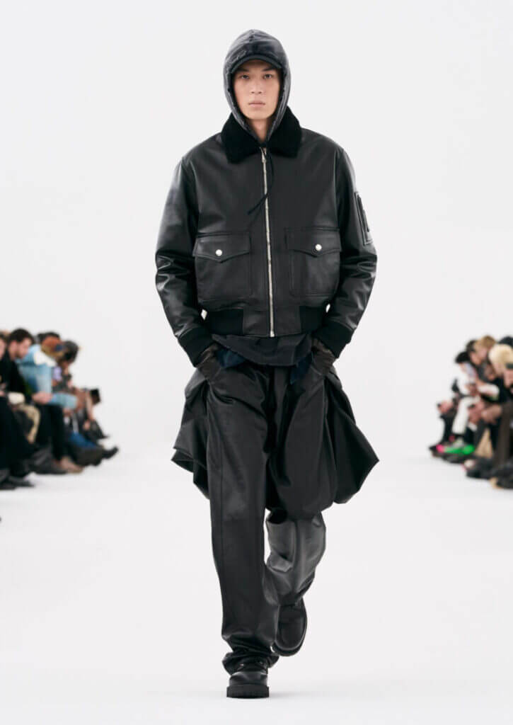 Givenchy FW23 runway look: black hooded jacket