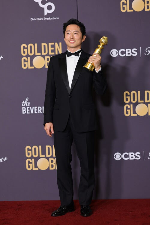BEVERLY HILLS, CALIFORNIA - JANUARY 07: Steven Yeun, winner of the Best Performance by an Actor, Limited Series, Anthology