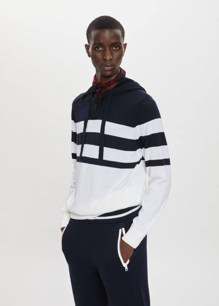 Man in a black and white striped sweater