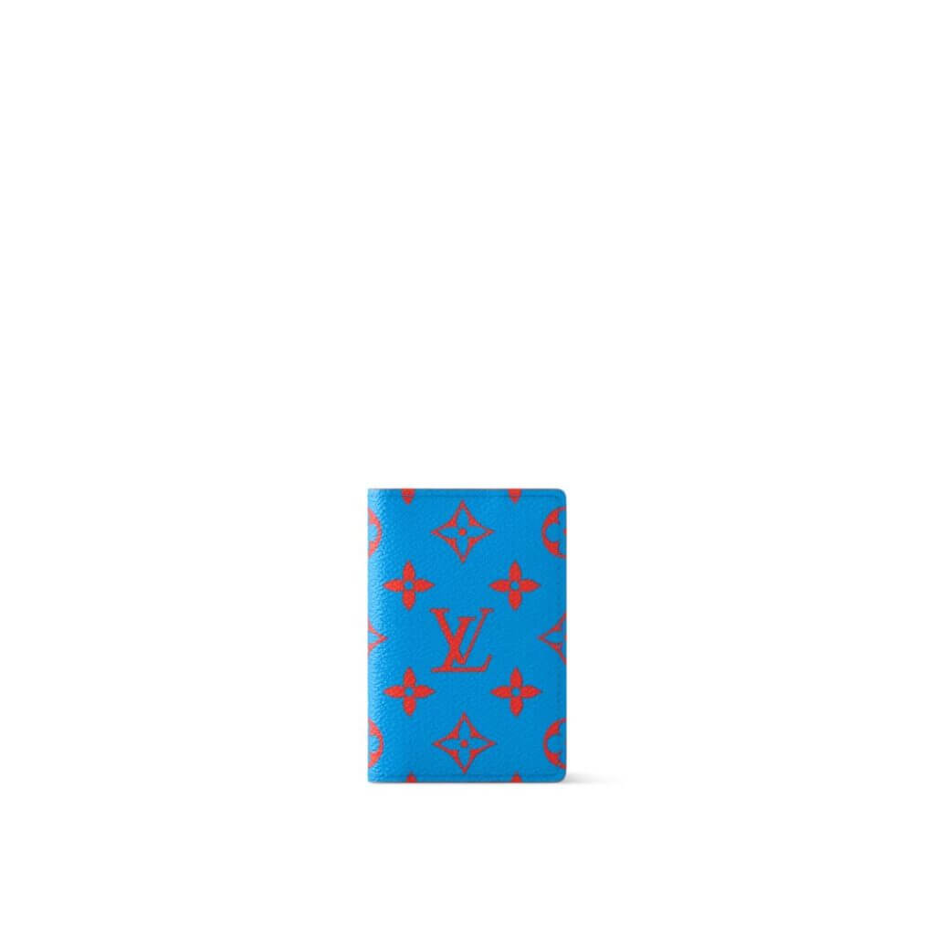 Blue playing card box with red pattern