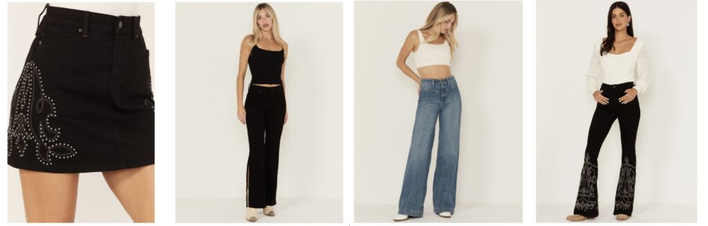 Four women's outfits row