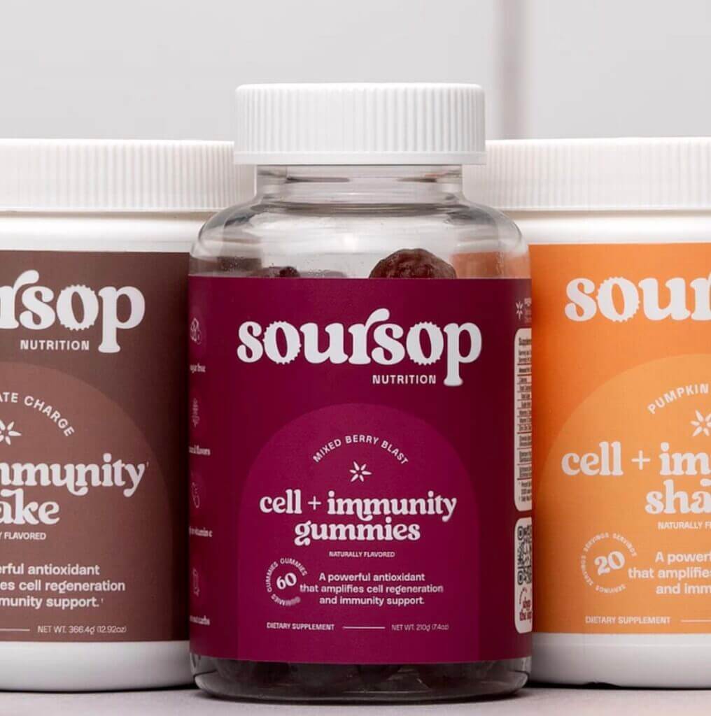 Soursop gummy supplement jars