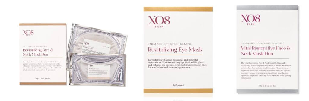 Three skincare sheet-mask packets