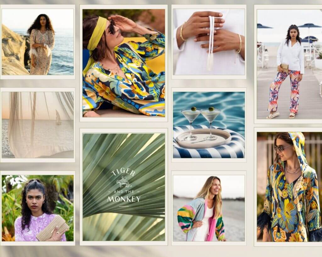 Collage of swimwear and resort looks