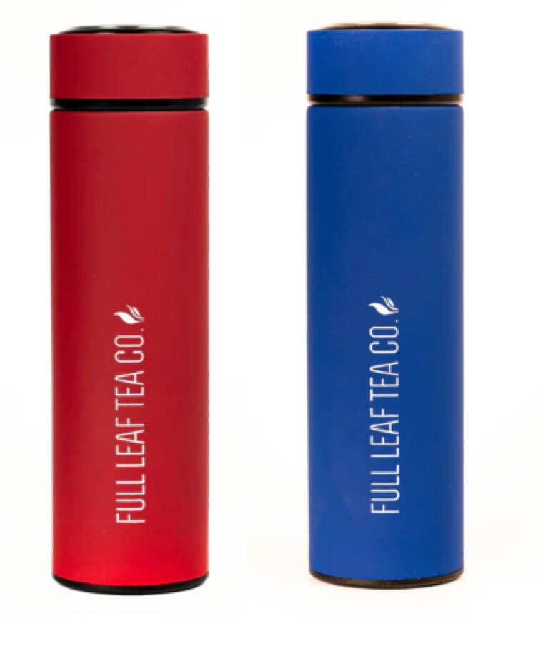 Red and blue tea infuser bottles