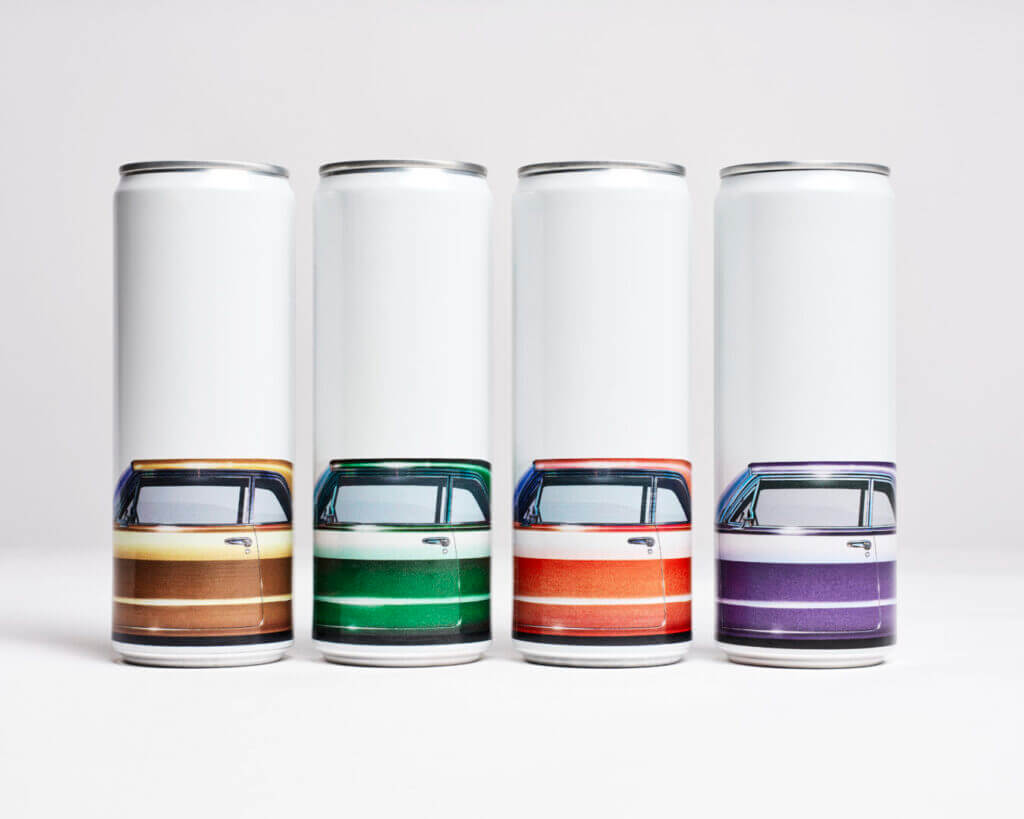 Four canned drinks in a row