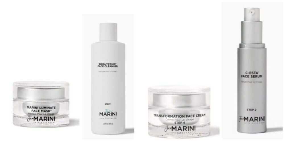 Marini Luminate Face Mask Bioglycolic Face Cleanser: Transformation Face Cream C-Esta Face Serum
