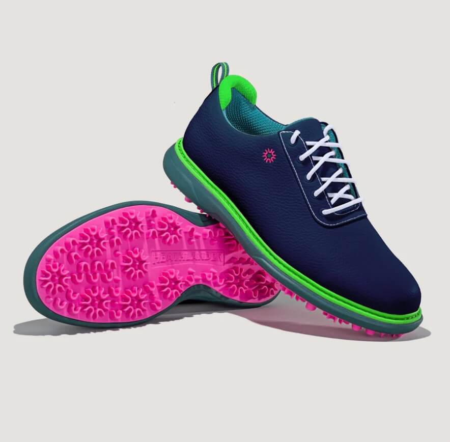 Navy golf shoes with pink soles