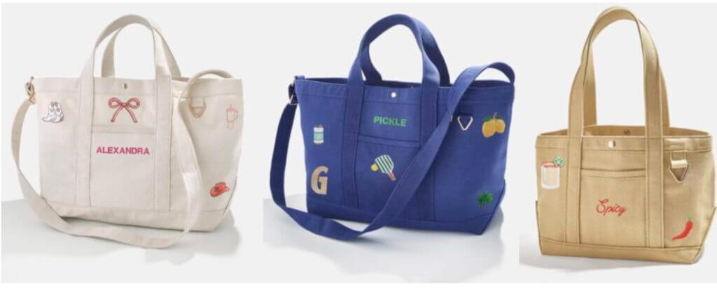 The original Icon tote is available in Beige, Navy and Natural and 3 sizes with adorable patches to fit your style and make it your own