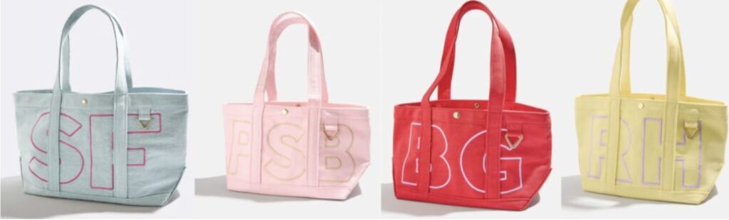 Row of tote bags in different colors