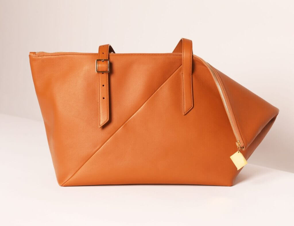 Orange leather tote bag