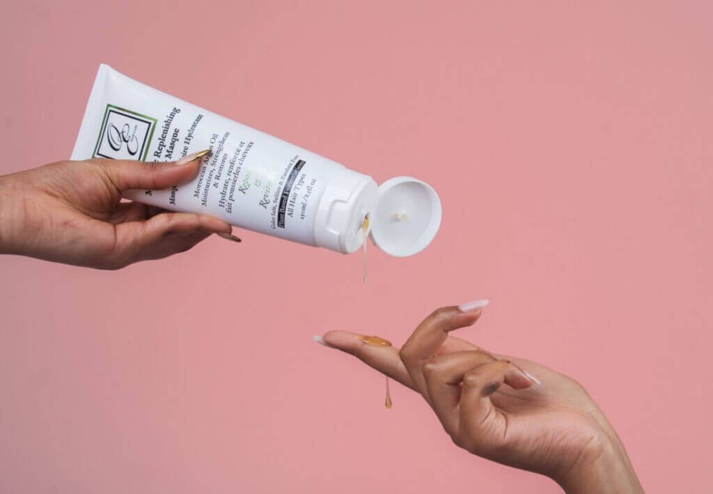 Lotion squeezed onto a hand