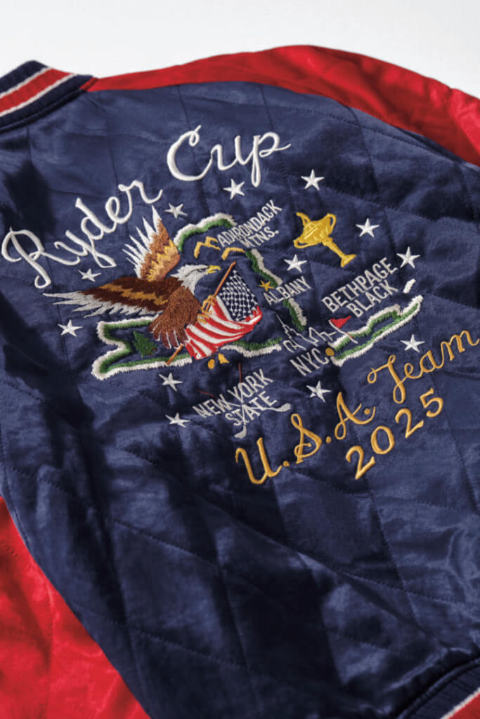 Navy satin Ryder Cup jacket with embroidery